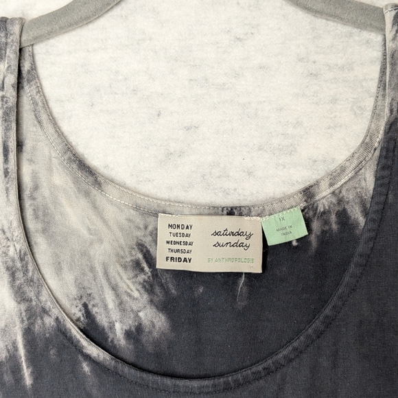 Saturday Sunday By Anthropologie Black Tie-Dye Midi Cotton Blend Dress Sz XL - Picture 5 of 14